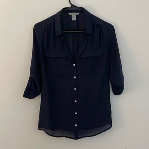 H&M Navy Button Down Blouse - size 6